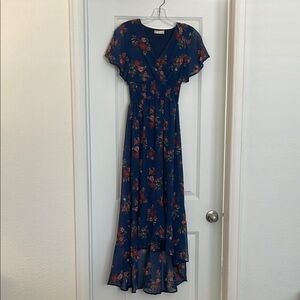 Altar'd State Blue Pink Flutter Sleeve High Low Dress